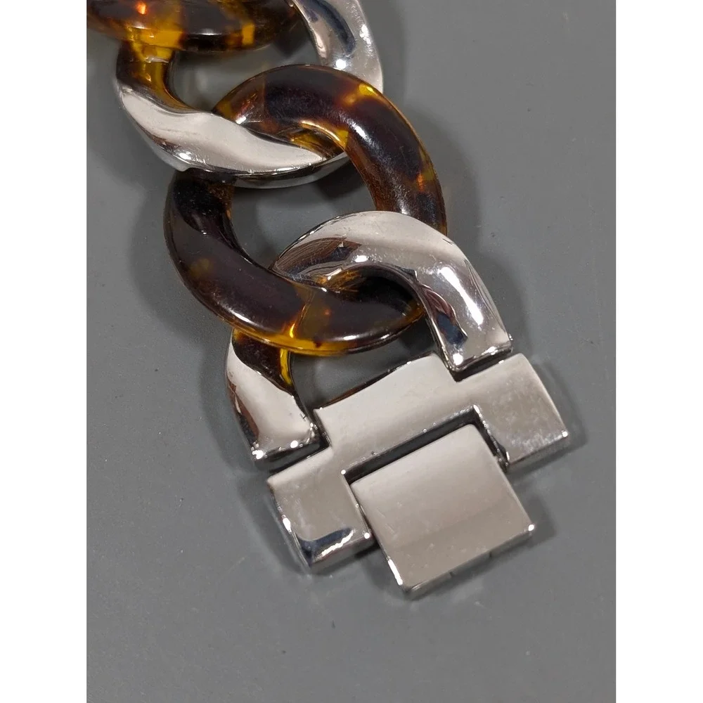 Women's Silver Tone Tortoise Link Watch Oversized Curb Chain Bracelet‎ 7